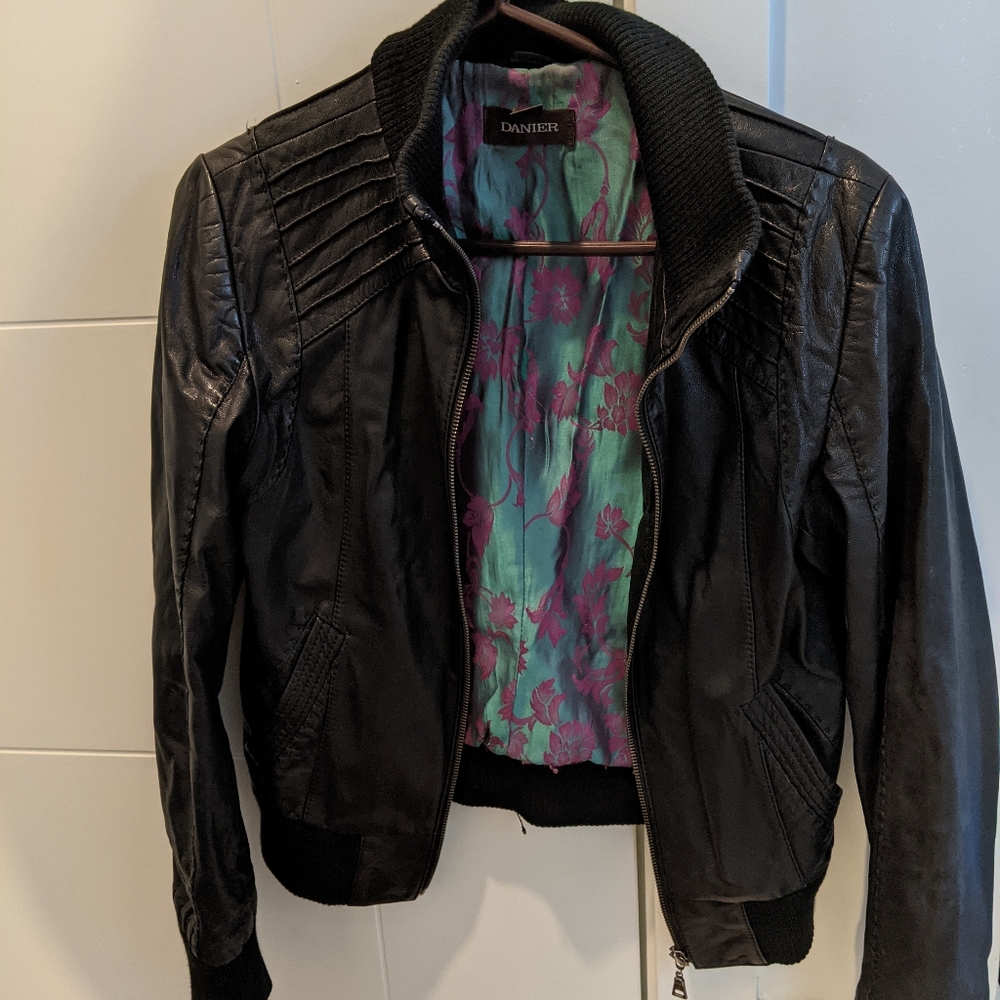 Danier Black Leather Bomber Jacket - XS